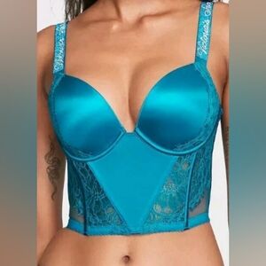 38D 38DD VS Shine Strap Satin Lace Push Up Corset Top Evening Tide